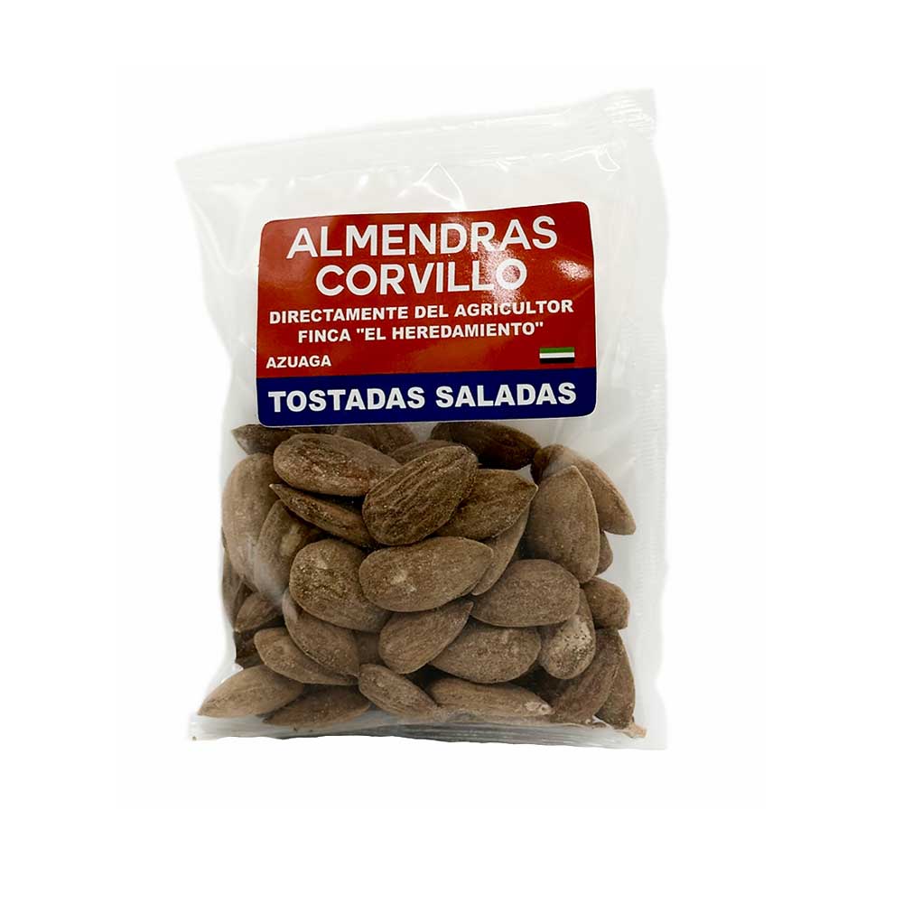 Bolsa de almendras tostadas saladas con piel.